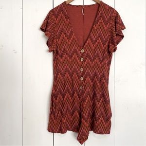 FREE PEOPLE ORANGE  PRINT SHORT SLEEVE SHORTS ROMPER SIZE MED